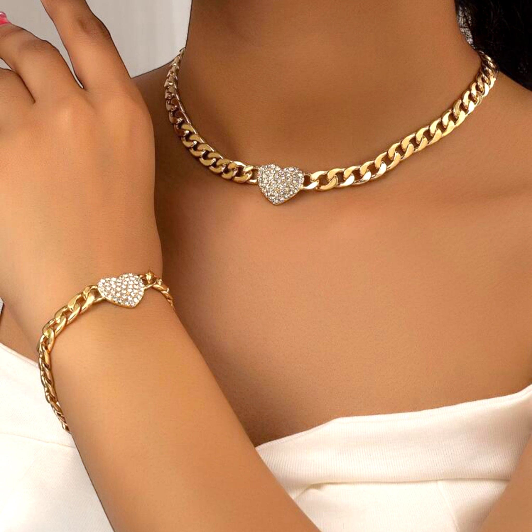 Conjunto de corazón de diamantes de imitación